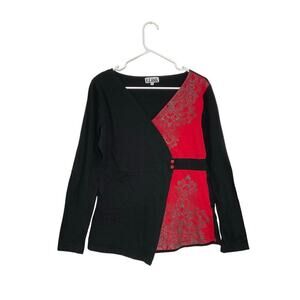 Keawa Art To Wear Colorblock Top Red/Black Size Large Stretch T-Shirt Material